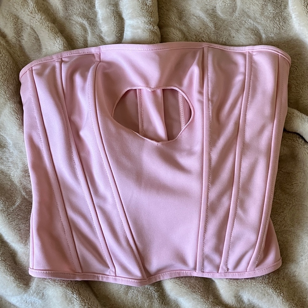 Pink Heart Cut Out Zip Up Corset